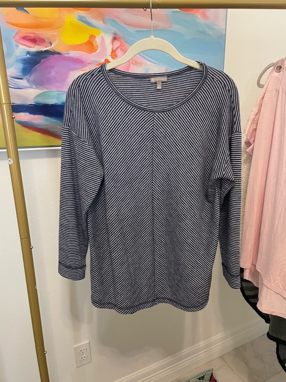 T by Talbots Navy and White Striped Long Sleeve Tee Medium‎